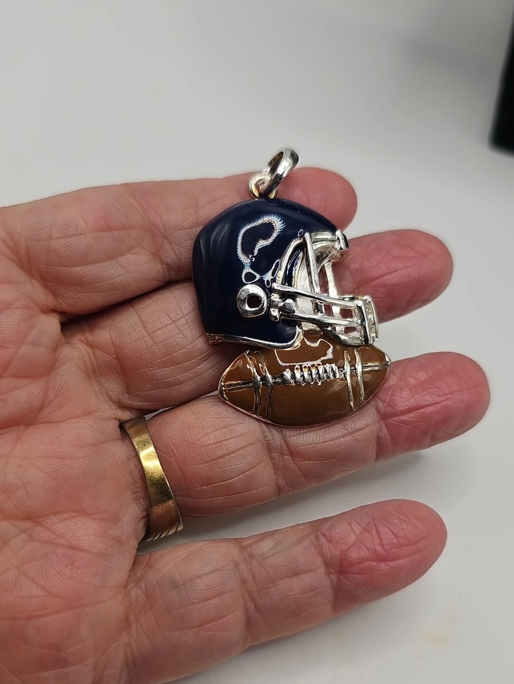 Men's Football Helmet & Ball Pendant Necklace - Navy and Brown By BEST